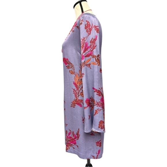 Leith Lavender Floral Satin Shift Dress Size Large, Purple Pink Floral Dress - Picture 4 of 12